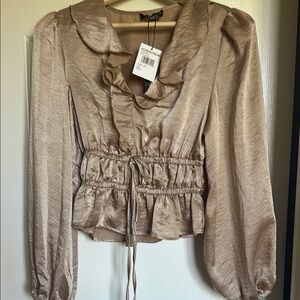 Steve Madden Gold Ruffled Puff Sleeve Blouse